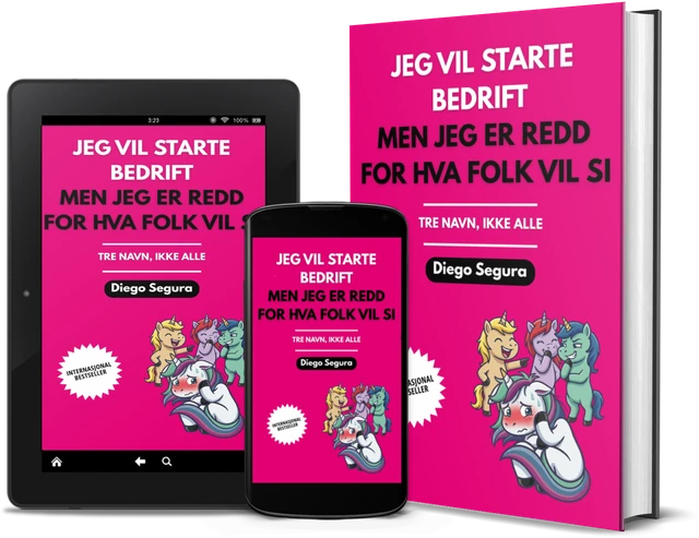 Jeg vil starte bedrift, men jeg er redd for hva folk vil si: Tre navn, ikke alle (Norwegian edition), as a book, on Kindle and on a phone