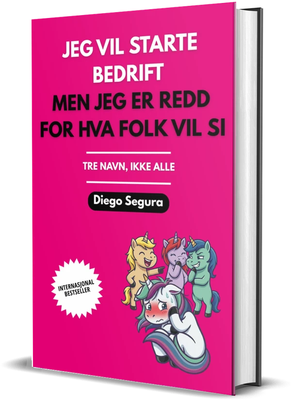 Omslaget til Jeg vil starte bedrift, men jeg er redd for hva folk vil si: Tre navn, ikke alle av Diego Segura