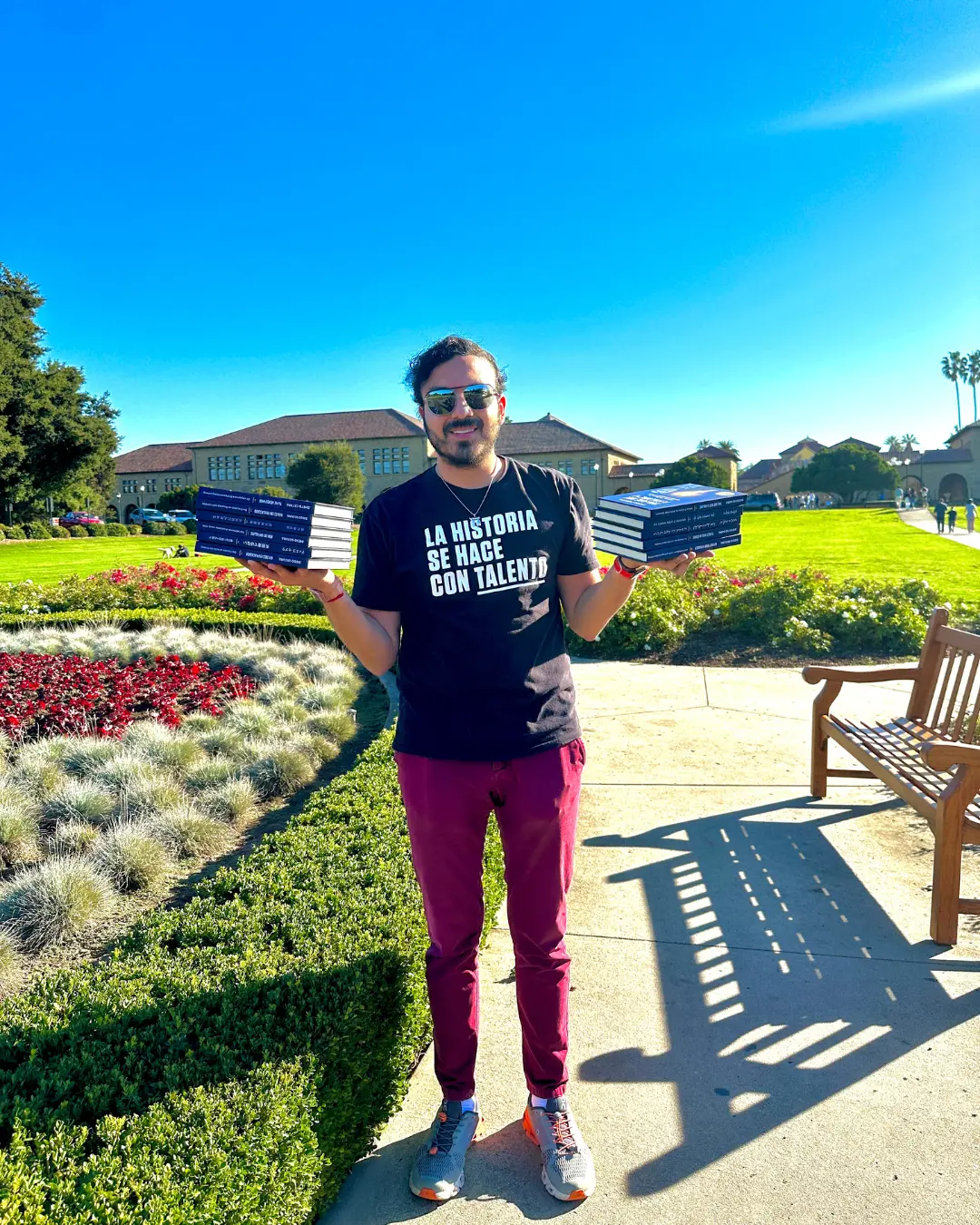 At Stanford University, Diego Segura holds 11 translations of his book 'You Are Not a Failure,' showcasing his global impact as an author.